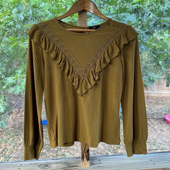 J. Crew Ruffle Front Long Sleeve Knit Top Size XXS. NEW - Picture 1 of 10